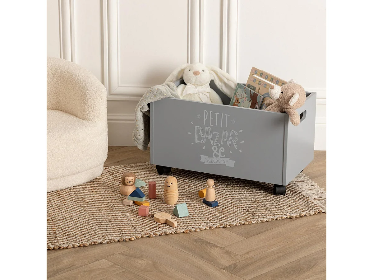 Baúl Bazar Estilo Contemporáneo Gris con Ruedas Negras 45x29x28 cm