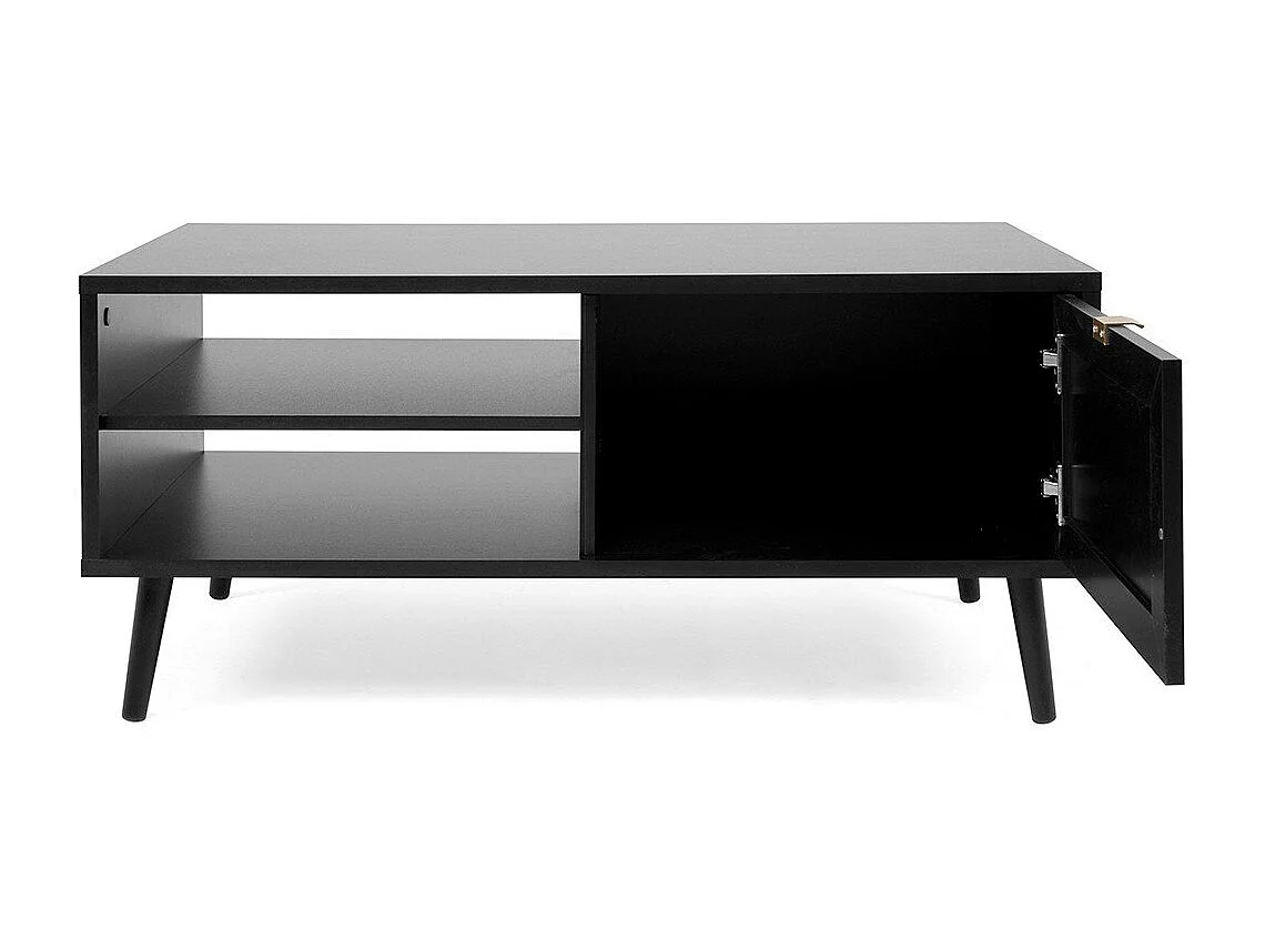 Table Basse 1 Porte 2 Niches Impression Cannage et Noir L100 x H46 x P60 cm - VILLA