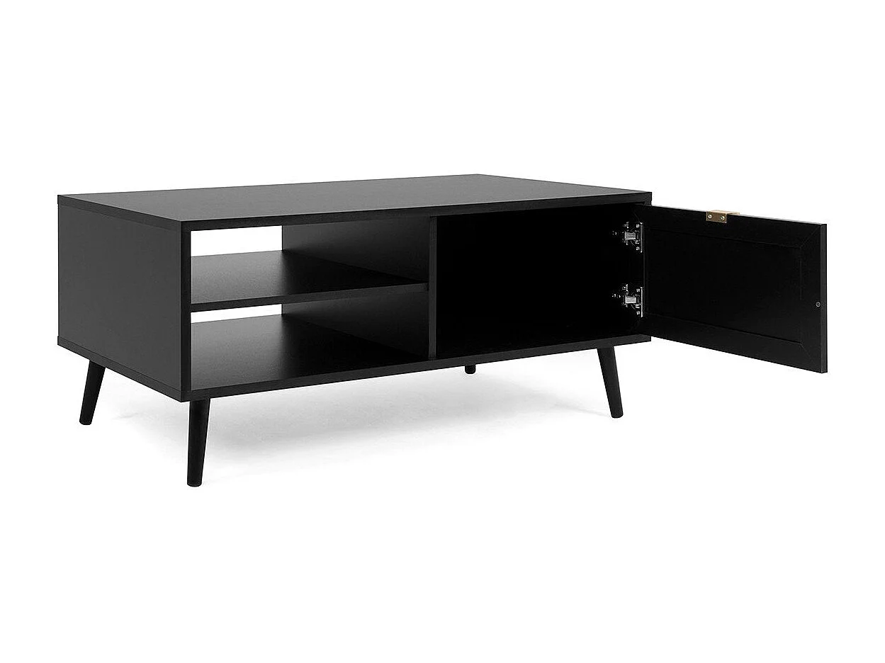 Table Basse 1 Porte 2 Niches Impression Cannage et Noir L100 x H46 x P60 cm - VILLA