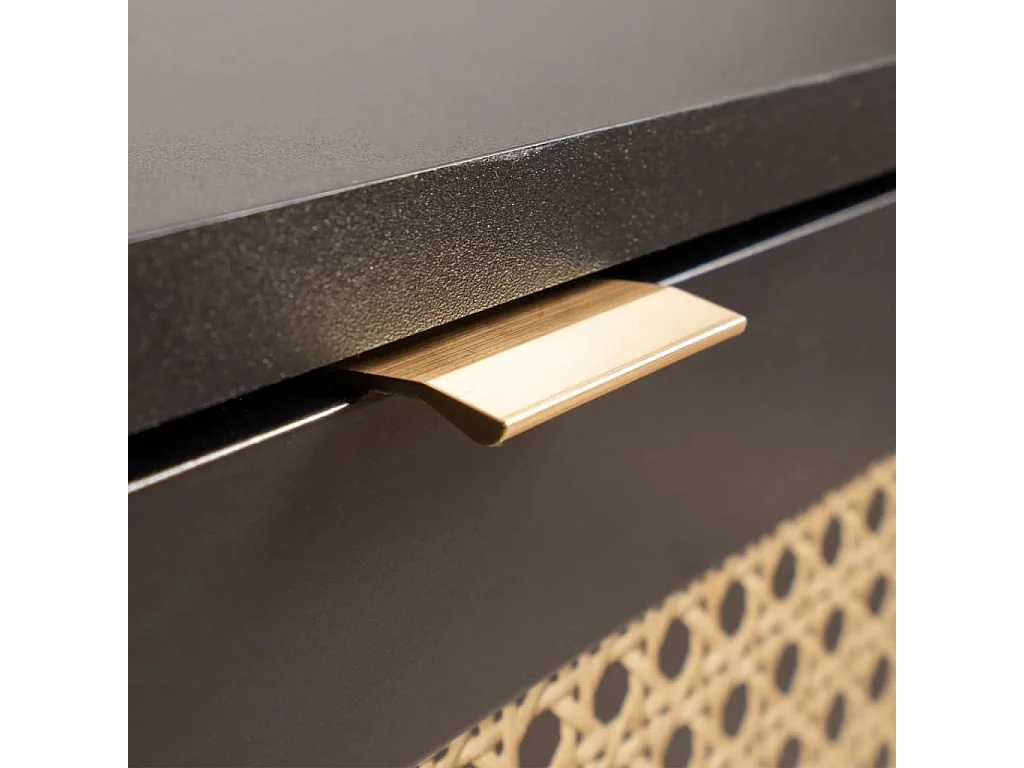 Table Basse 1 Porte 2 Niches Impression Cannage et Noir L100 x H46 x P60 cm - VILLA