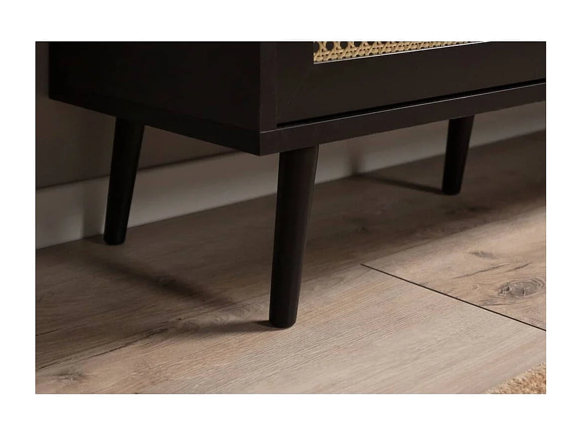 Table Basse 1 Porte 2 Niches Impression Cannage et Noir L100 x H46 x P60 cm - VILLA