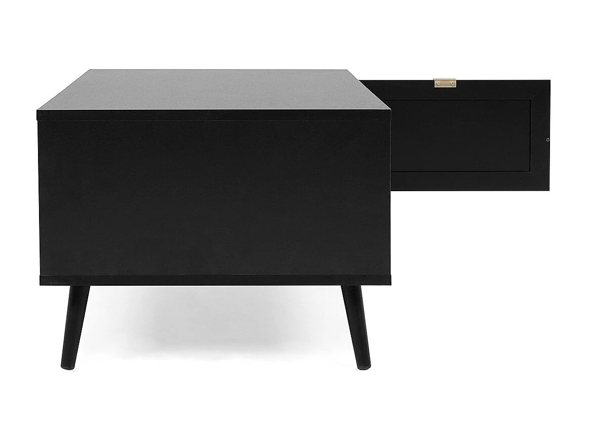 Table Basse 1 Porte 2 Niches Impression Cannage et Noir L100 x H46 x P60 cm - VILLA