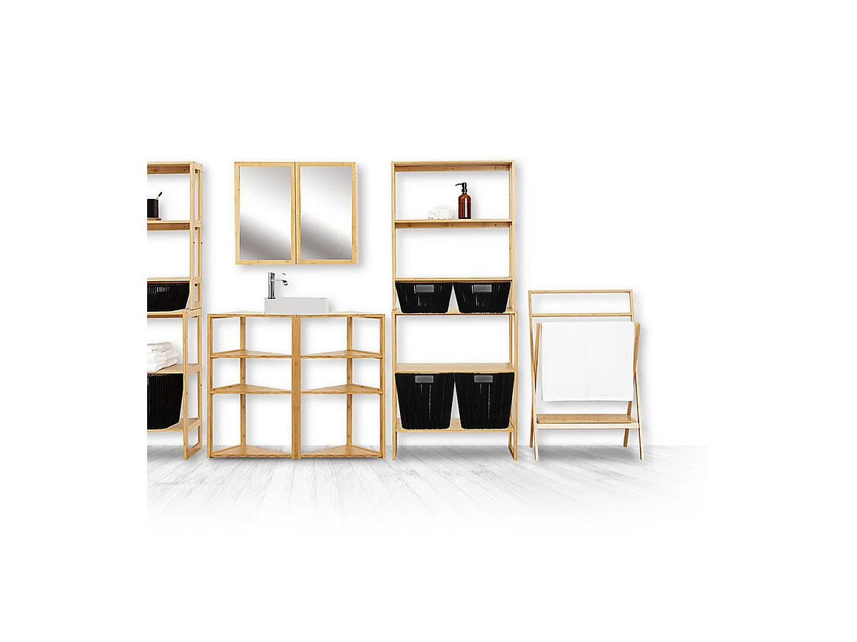 Étagère de rangement d'angle 4 niveaux en Bambou H 80 cm