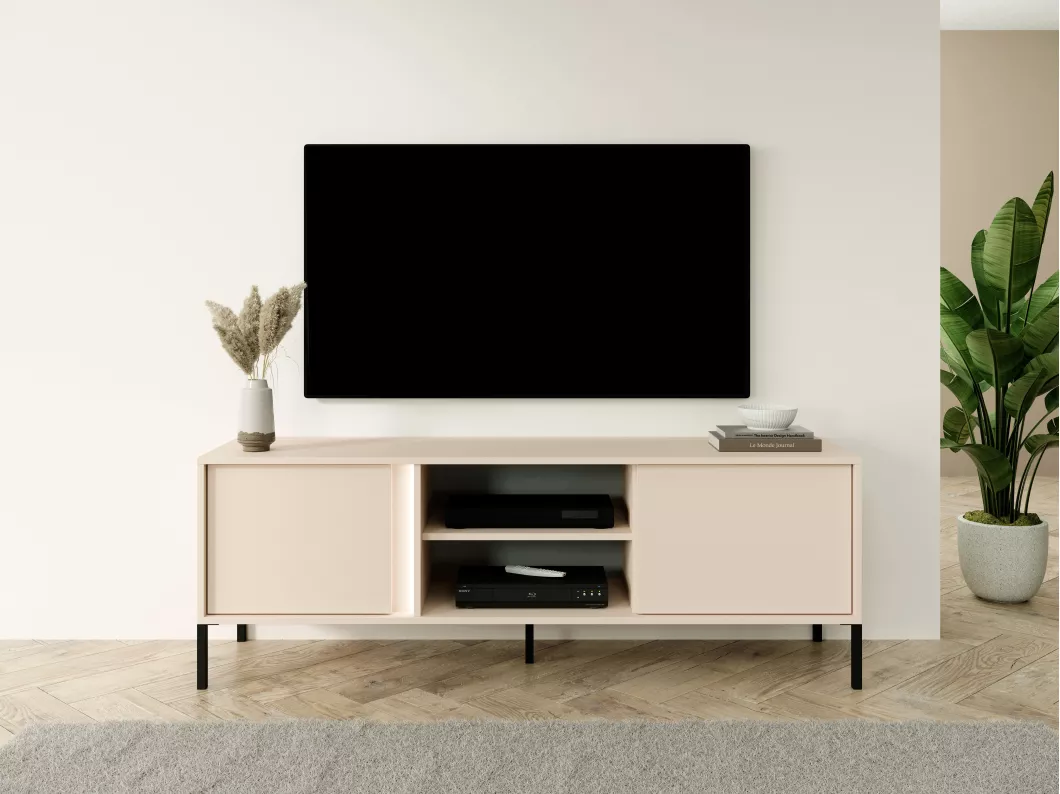 Kauf Unique TV-Möbel - 2 Türen & 2 Ablagefächer - mit LED-Beleuchtung - Beige - ELYNIA