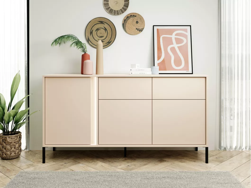 Kauf Unique Sideboard mit 3 Türen & 2 Schubladen - mit LED-Beleuchtung - Beige - ELYNIA