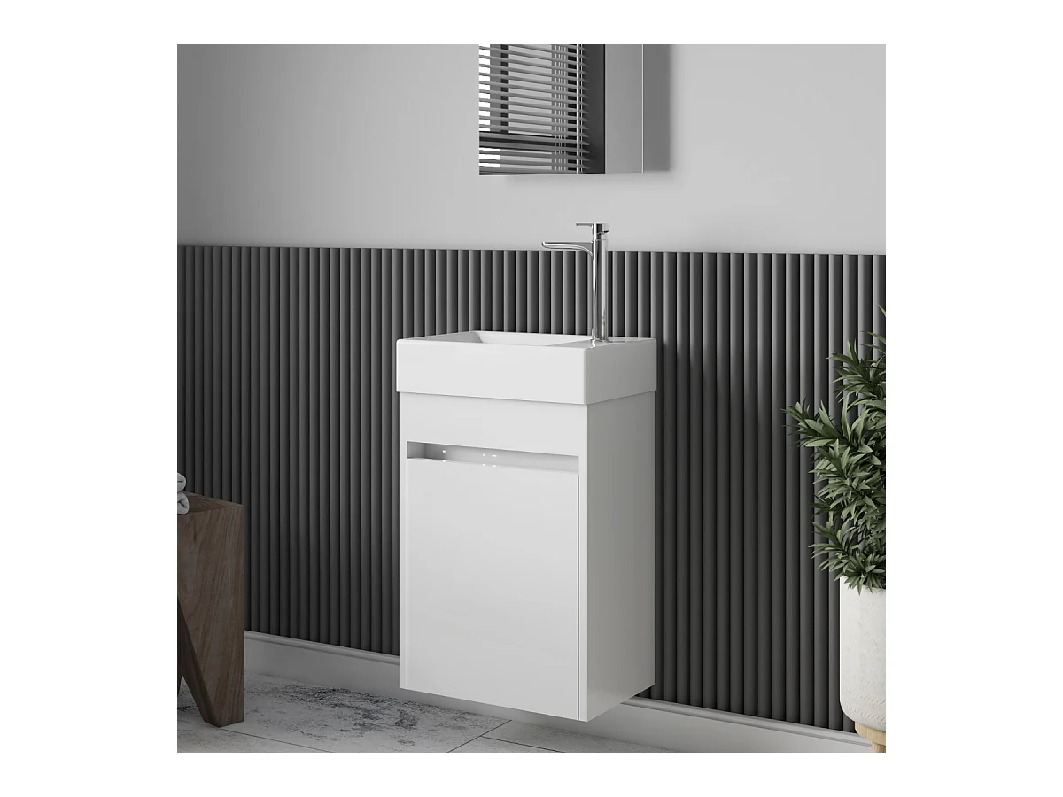 Meuble lave-main salle de bain design MESSINA largeur 45 cm blanc laqué