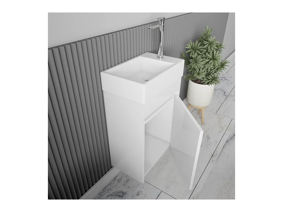Meuble lave-main salle de bain design MESSINA largeur 45 cm blanc laqué