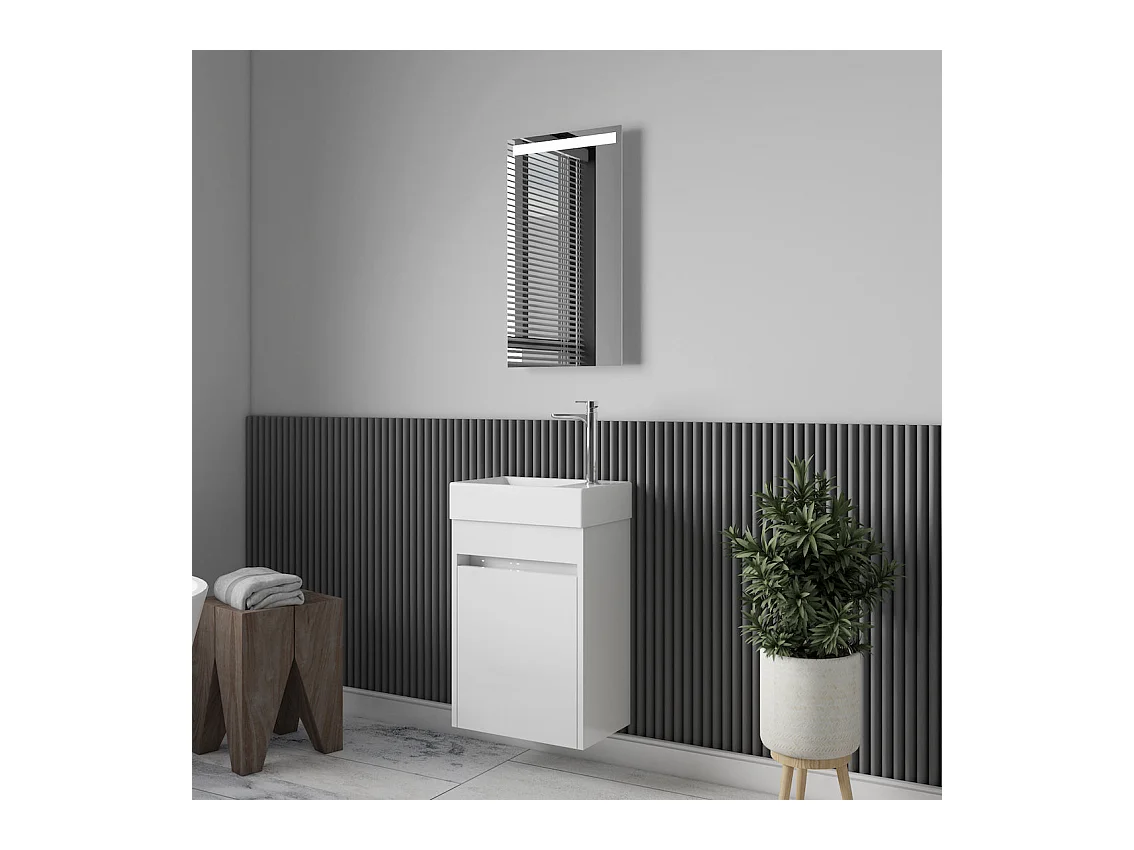 Meuble lave-main salle de bain design MESSINA largeur 45 cm blanc laqué