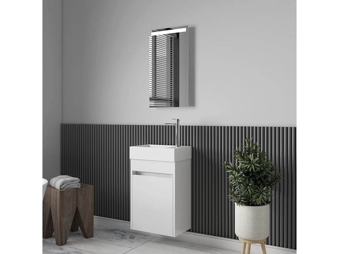 Meuble lave-main salle de bain design MESSINA largeur 45 cm blanc laqué