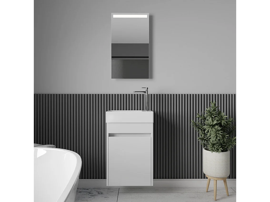 Meuble lave-main salle de bain design MESSINA largeur 45 cm blanc laqué