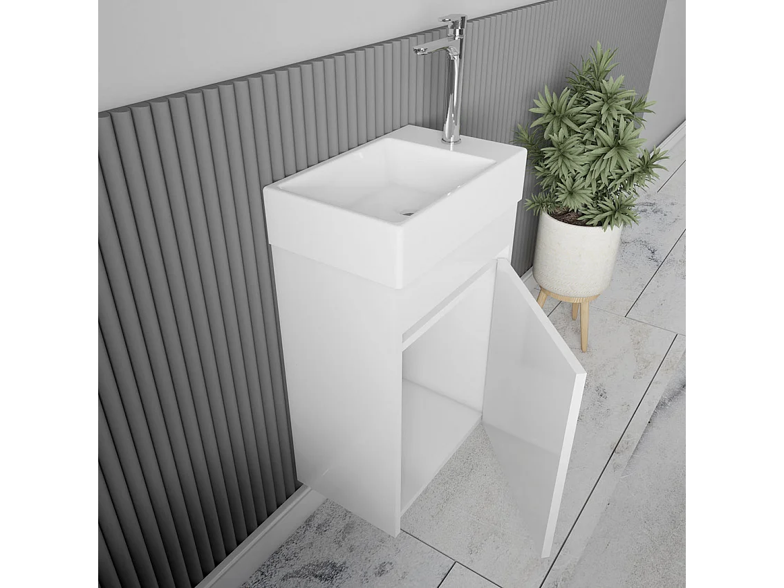 Meuble lave-main salle de bain design MESSINA largeur 45 cm blanc laqué