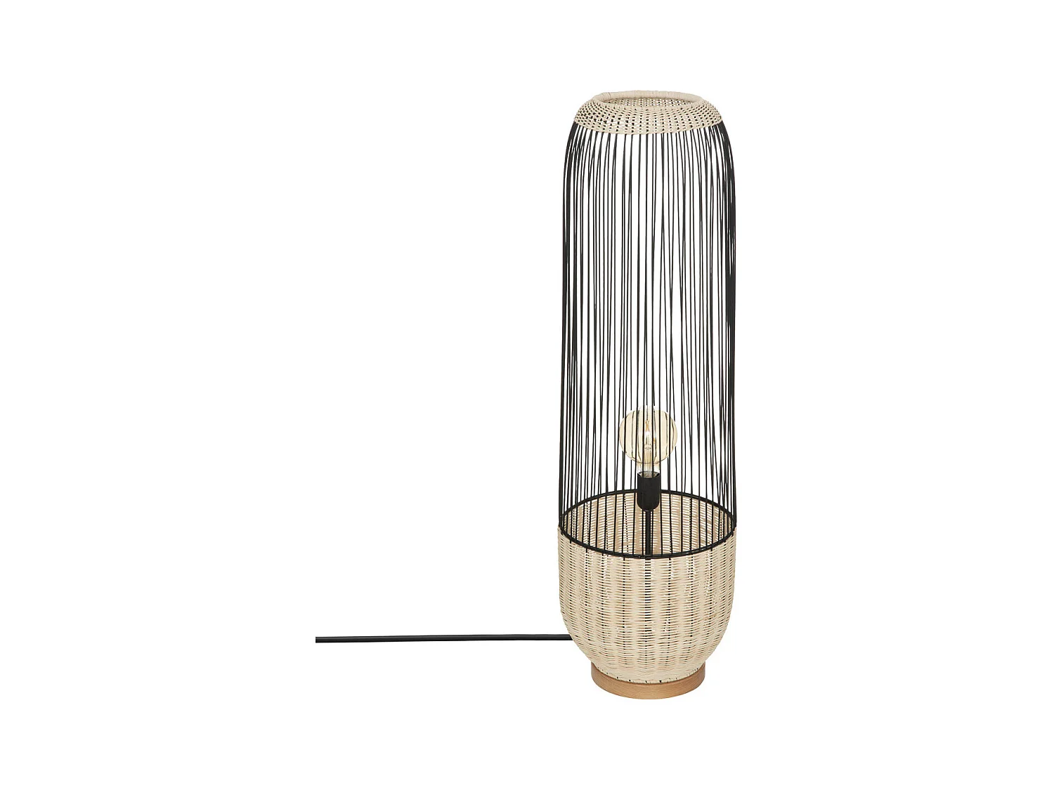 Lampadaire en métal Noir et Rotin H 95 cm