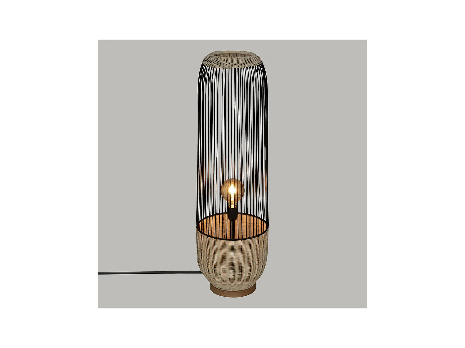 Lampadaire en métal Noir et Rotin H 95 cm