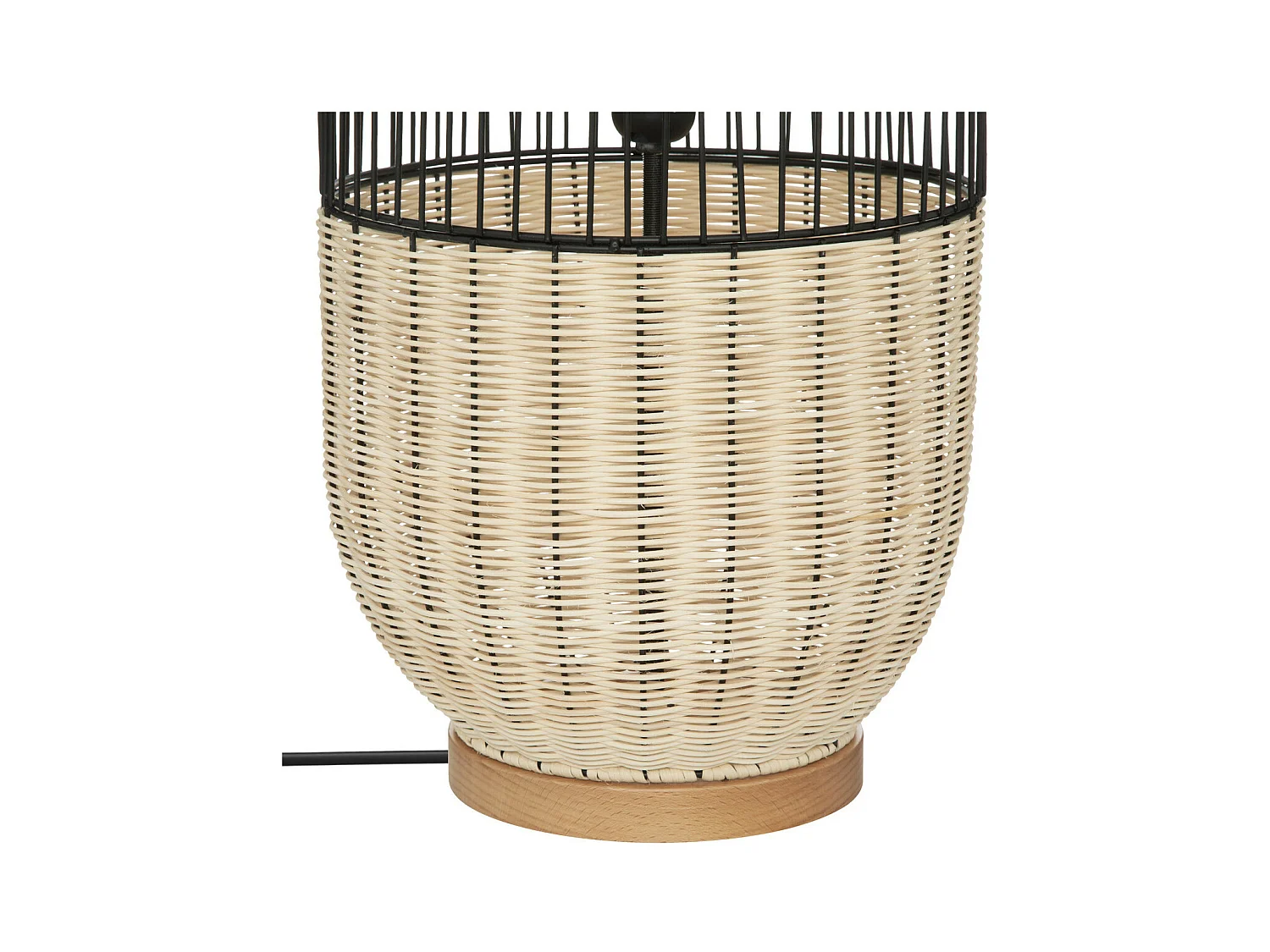 Lampadaire en métal Noir et Rotin H 95 cm