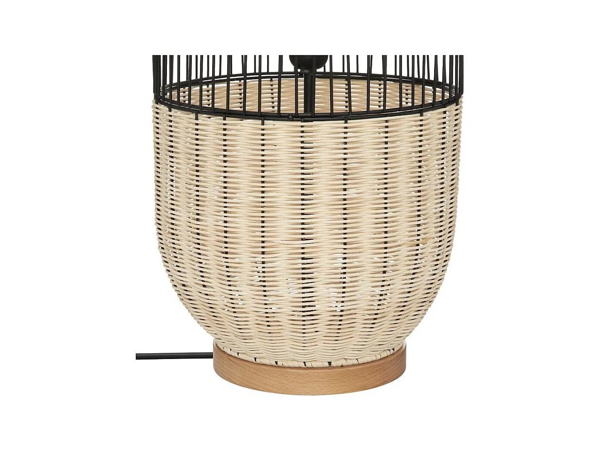 Lampadaire en métal Noir et Rotin H 95 cm