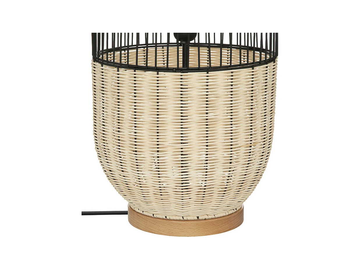 Lampadaire en métal Noir et Rotin H 95 cm