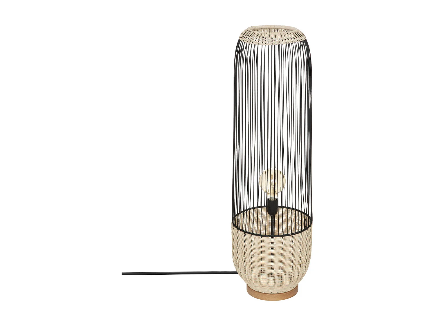 Lampadaire en métal Noir et Rotin H 95 cm