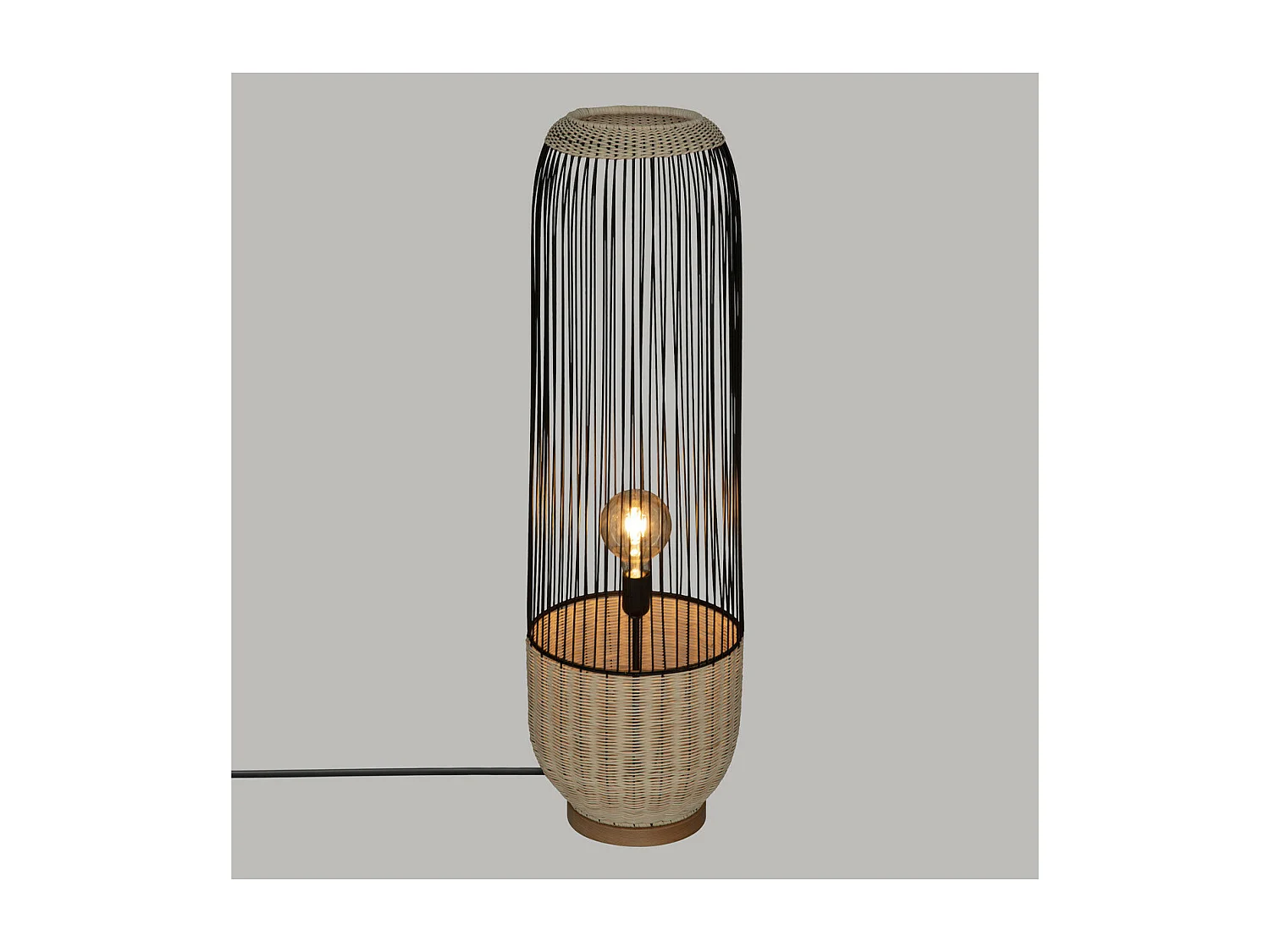 Lampadaire en métal Noir et Rotin H 95 cm