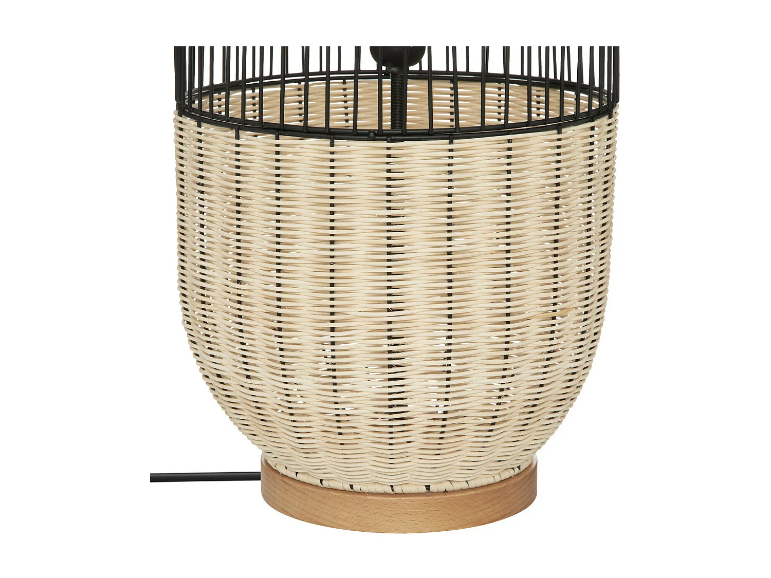 Lampadaire en métal Noir et Rotin H 95 cm