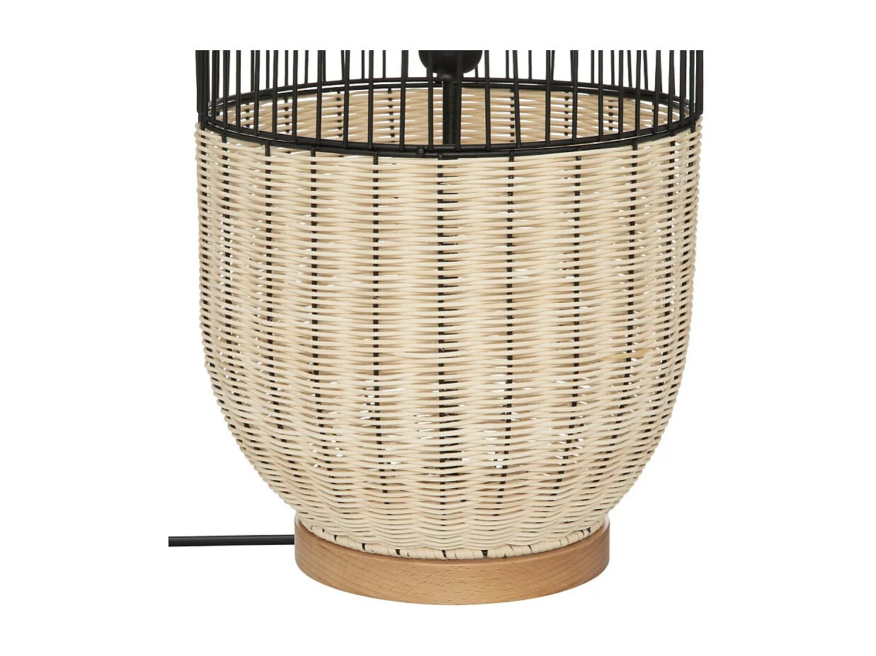 Lampadaire en métal Noir et Rotin H 95 cm