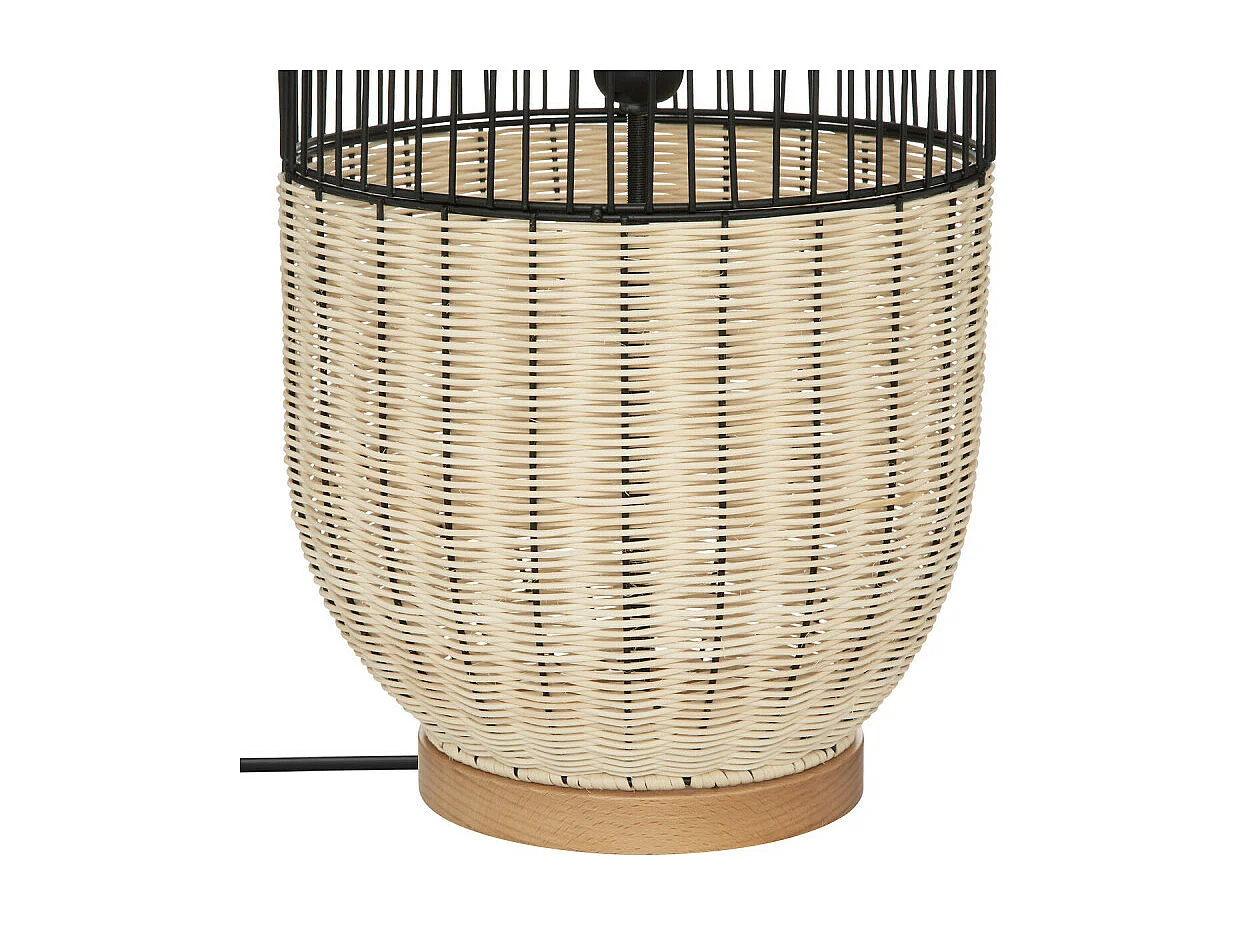 Lampadaire en métal Noir et Rotin H 95 cm