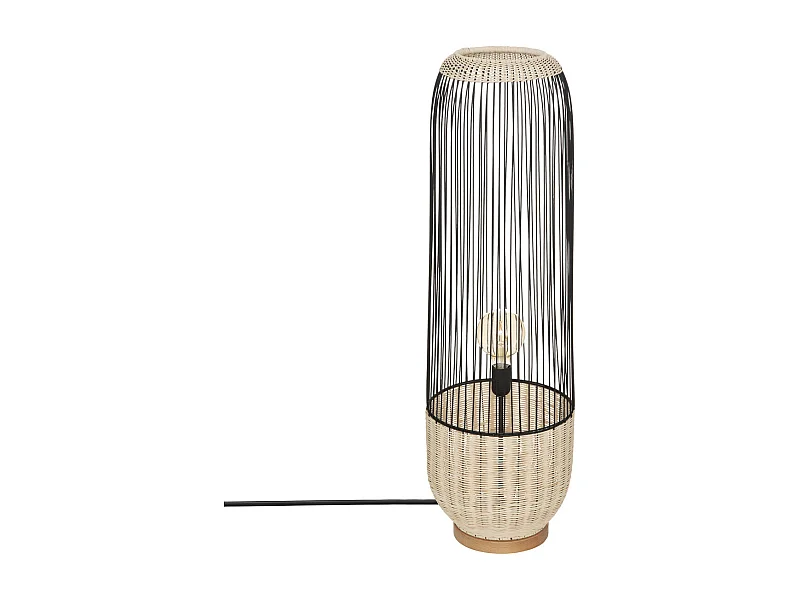 Lampadaire en métal Noir et Rotin H 95 cm