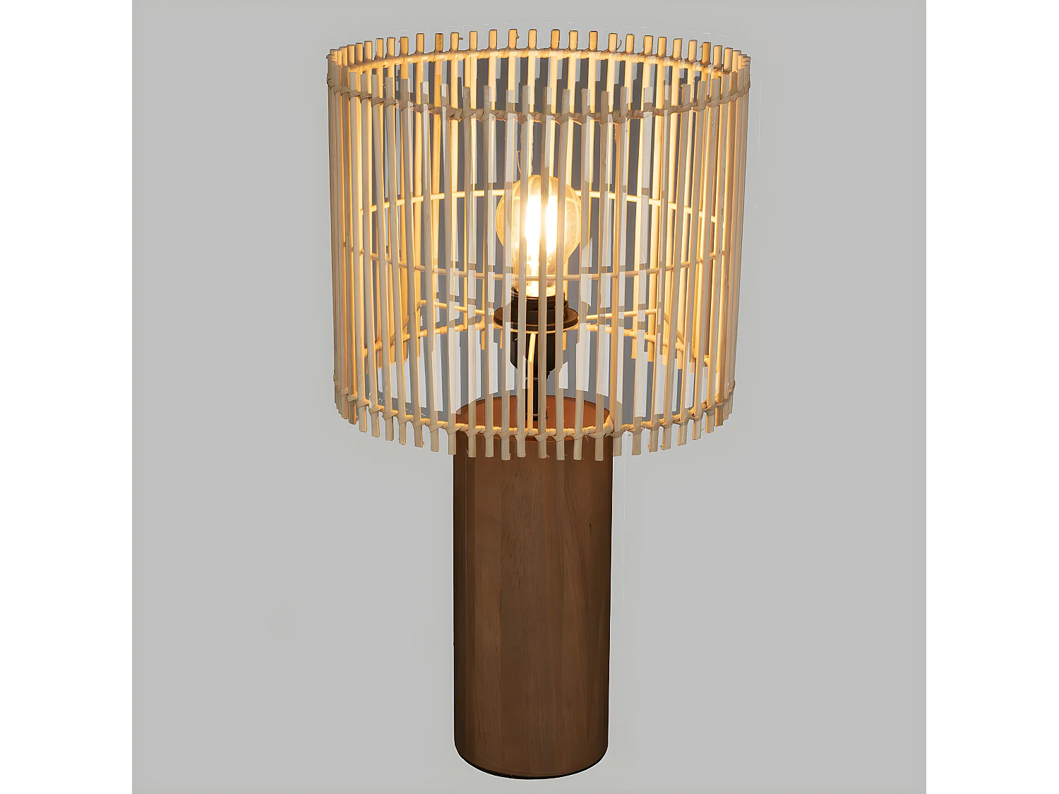 Lampe à  poser en Bois et Bambou  D 27 cm