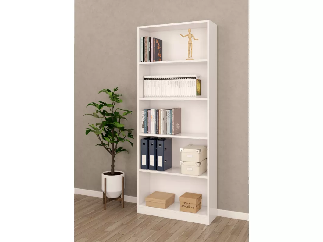 Kauf Unique Bücherregal Boston, Lineares Bücherregal mit 4 Regalen, Büro- oder Schlafzimmerregal, Modernes Bücherregal, 80x28h201 cm, Weiß