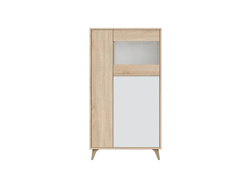 Vitrine Atlanta, Vitrine moderne avec 3 portes, Buffet pour salon ou salon, Buffet haut avec étagères, 77x33h142 cm, Chêne et Blanc