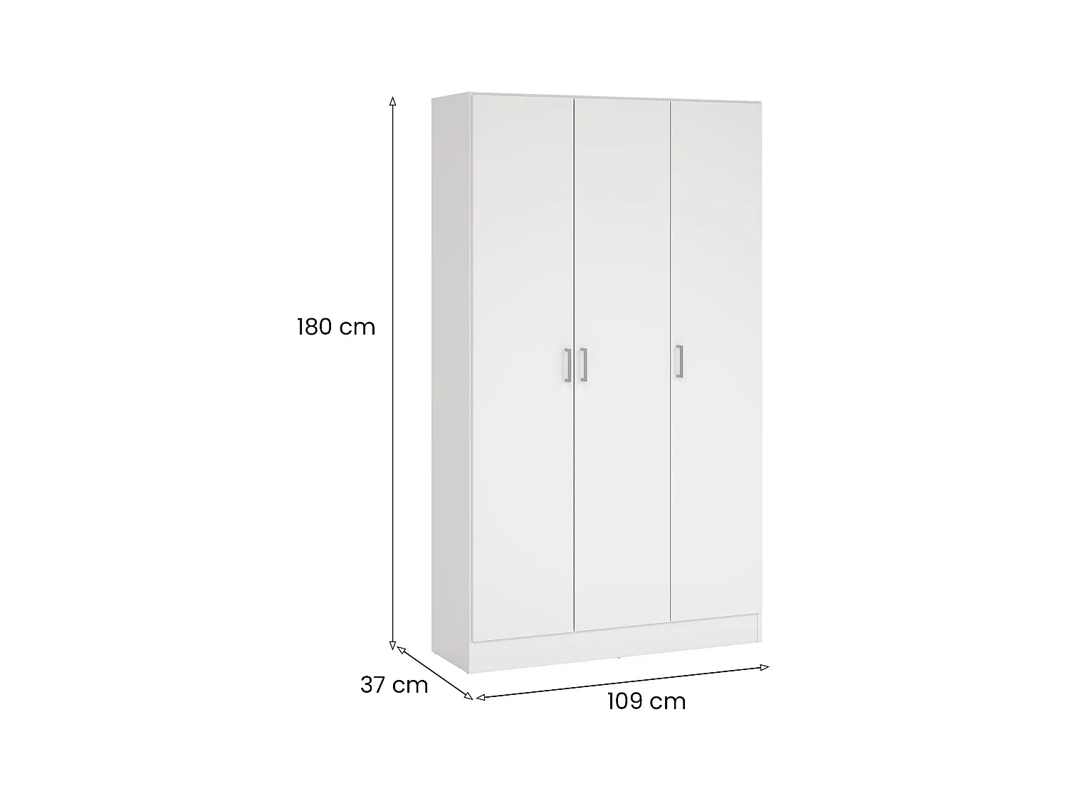 Armoire polyvalente Beaumont, Armoire auxiliaire avec 3 portes, Étagère à chaussures avec étagères, Armoire à balais, 109x37h180 cm, Blanc