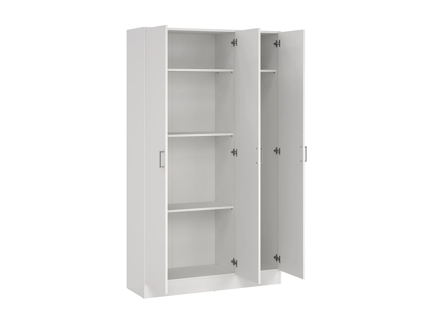 Armoire polyvalente Beaumont, Armoire auxiliaire avec 3 portes, Étagère à chaussures avec étagères, Armoire à balais, 109x37h180 cm, Blanc