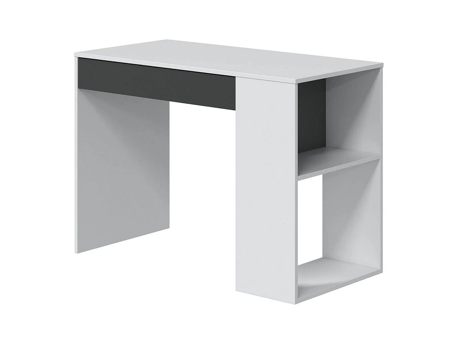 Scrivania Boise, Scrittoio multifunzione reversibile con cassetto, Tavolo da studio o ufficio porta PC, 101x50h73 cm, Bianco e Antracite