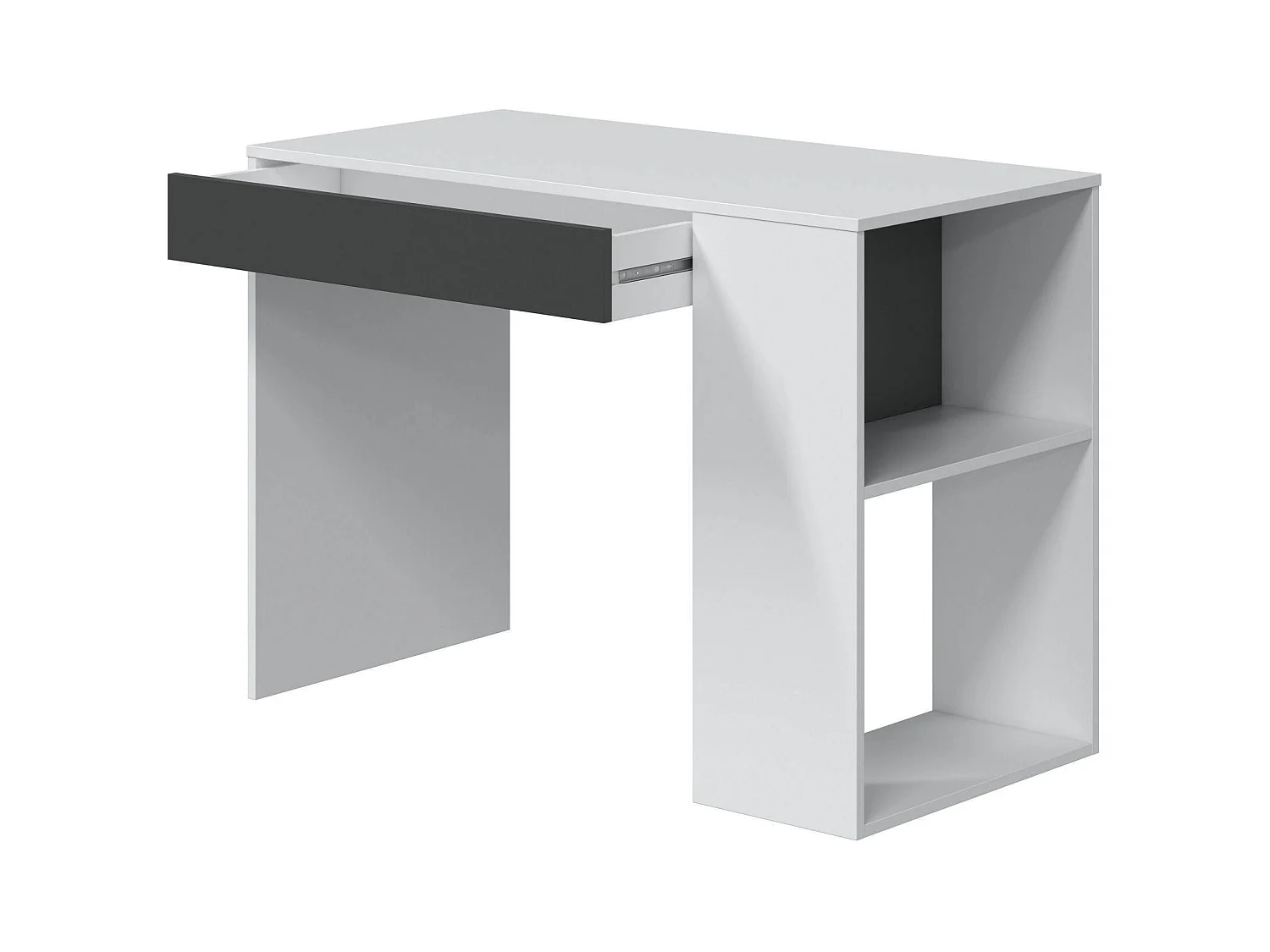 Scrivania Boise, Scrittoio multifunzione reversibile con cassetto, Tavolo da studio o ufficio porta PC, 101x50h73 cm, Bianco e Antracite