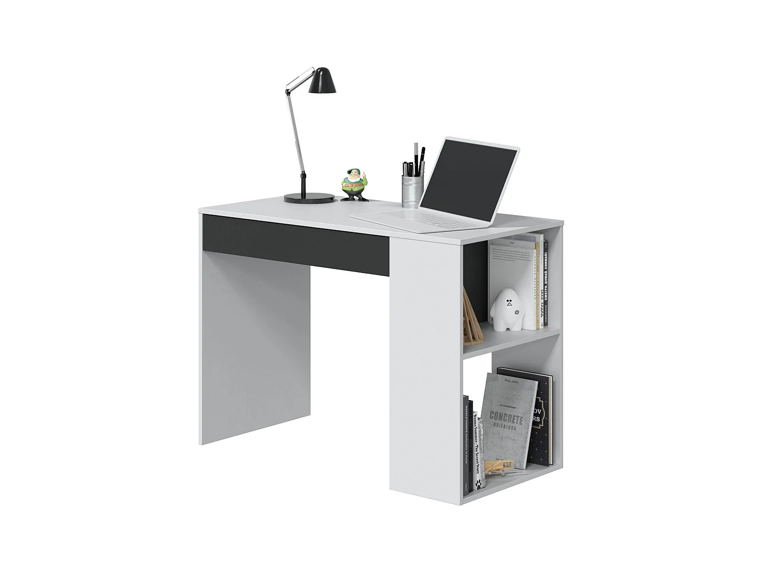 Scrivania Boise, Scrittoio multifunzione reversibile con cassetto, Tavolo da studio o ufficio porta PC, 101x50h73 cm, Bianco e Antracite