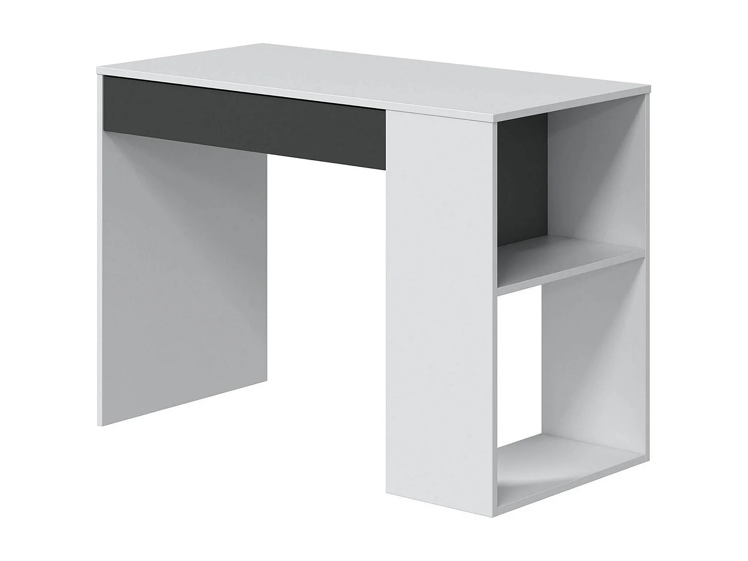 Bureau Boise, Bureau multifonction réversible avec tiroir, Table d'étude ou de bureau pour PC, 101x50h73 cm, Blanc et Anthracite