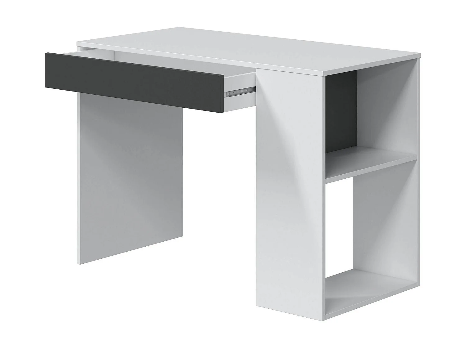 Bureau Boise, Bureau multifonction réversible avec tiroir, Table d'étude ou de bureau pour PC, 101x50h73 cm, Blanc et Anthracite