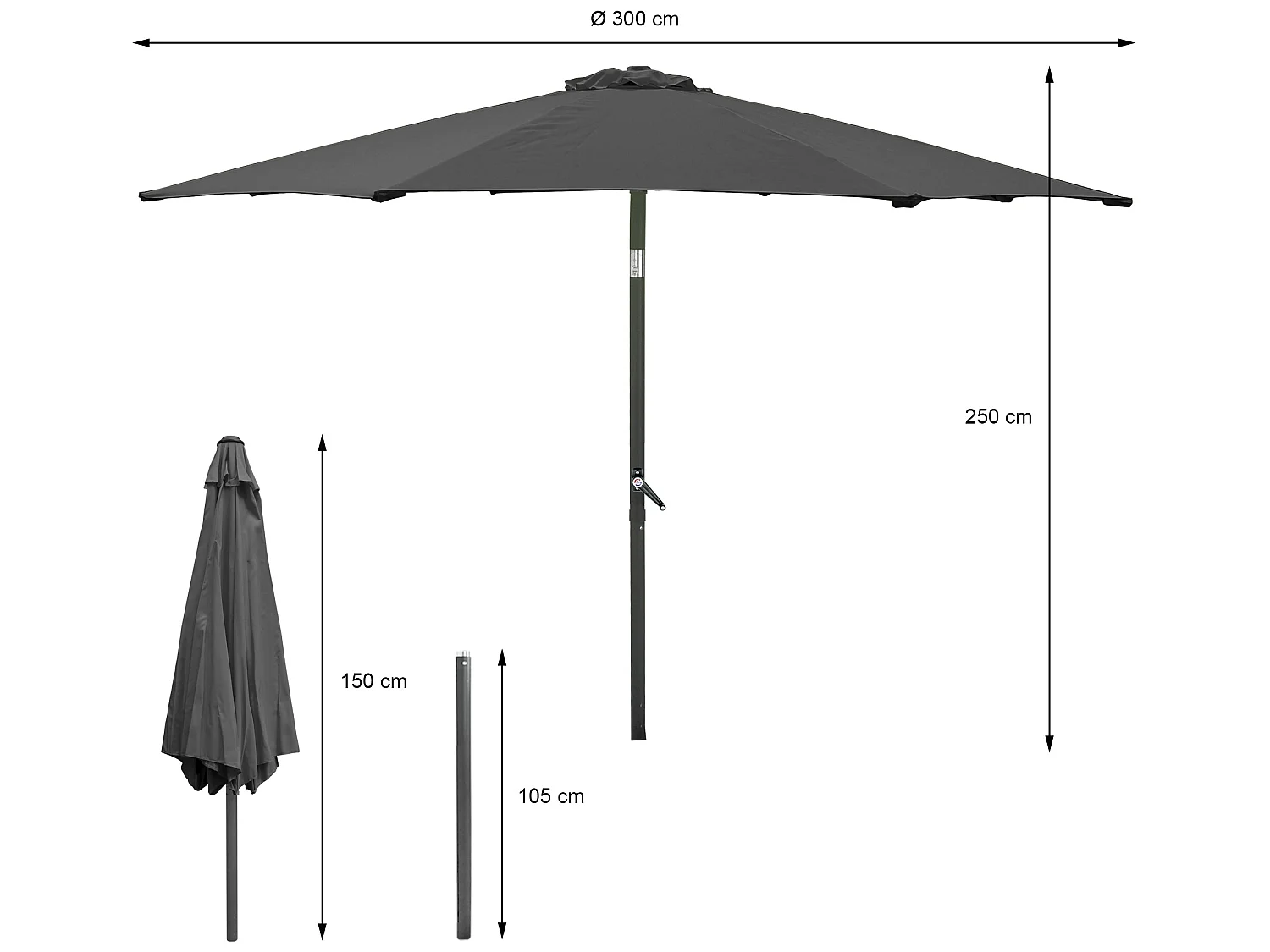 Parasol de jardin avec LED protection solaire manivelle Ø3m ECD Germany