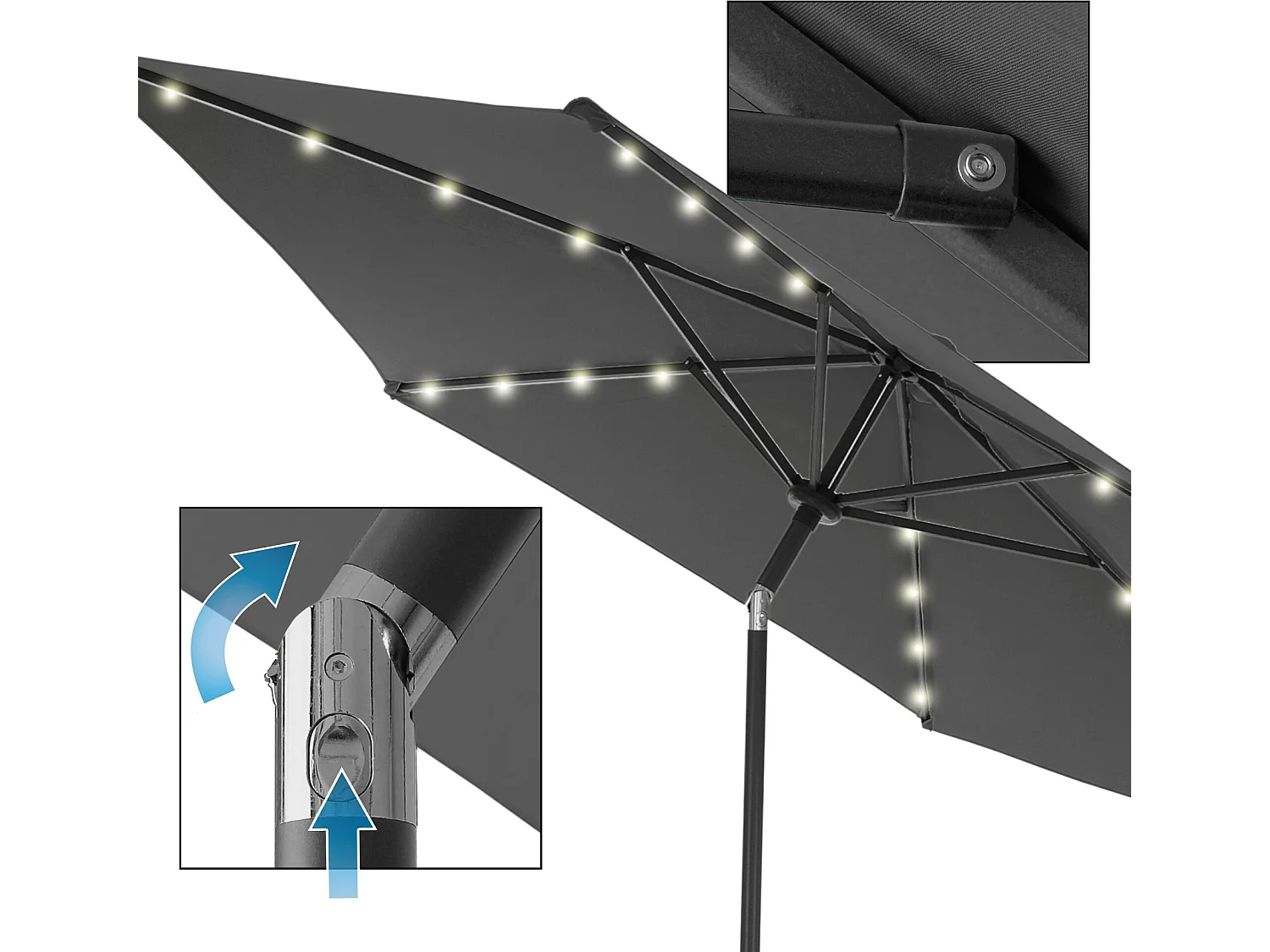 Parasol de jardin avec LED protection solaire manivelle Ø3m ECD Germany
