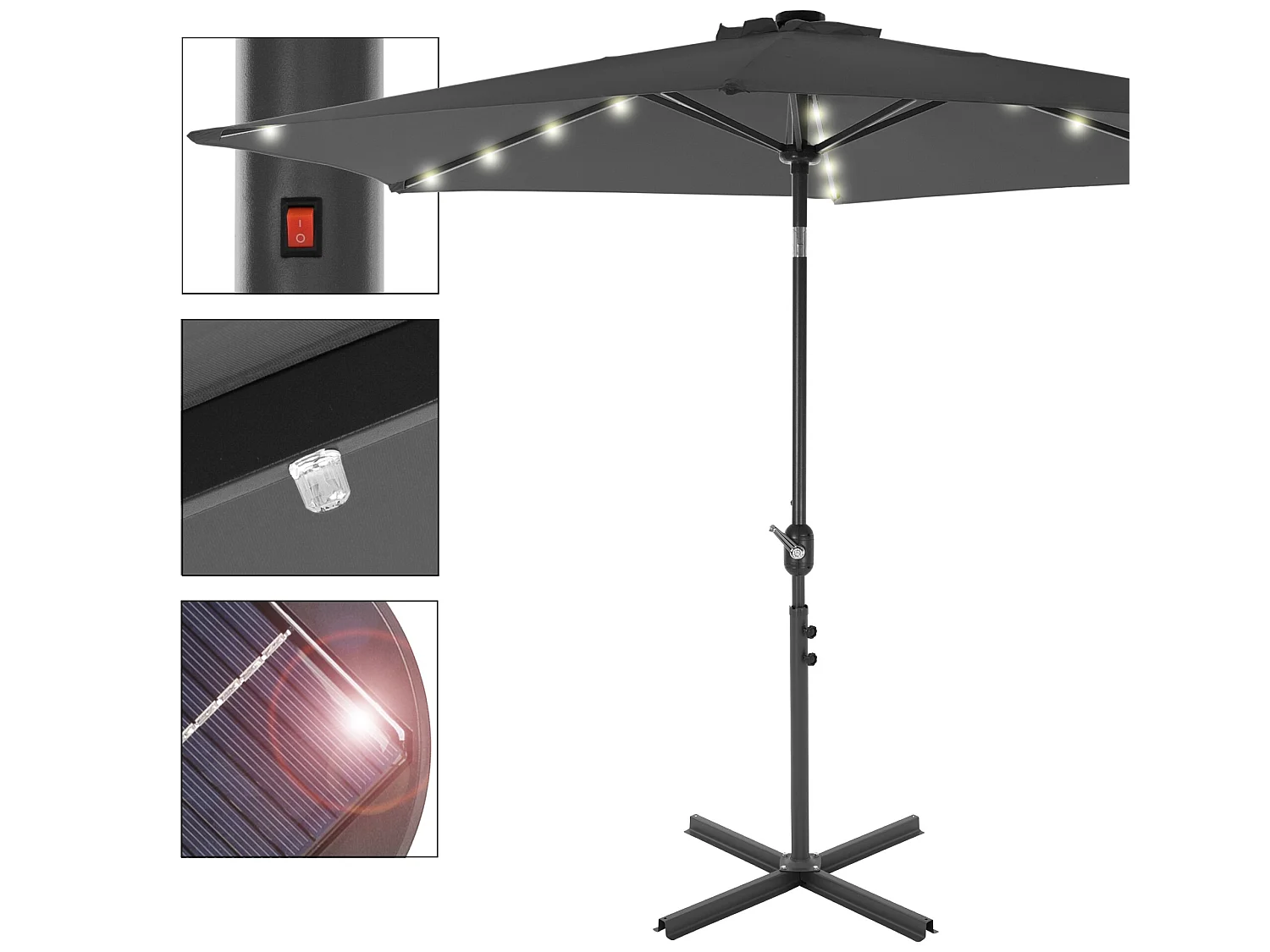 Parasol de jardin avec LED protection solaire manivelle Ø3m ECD Germany