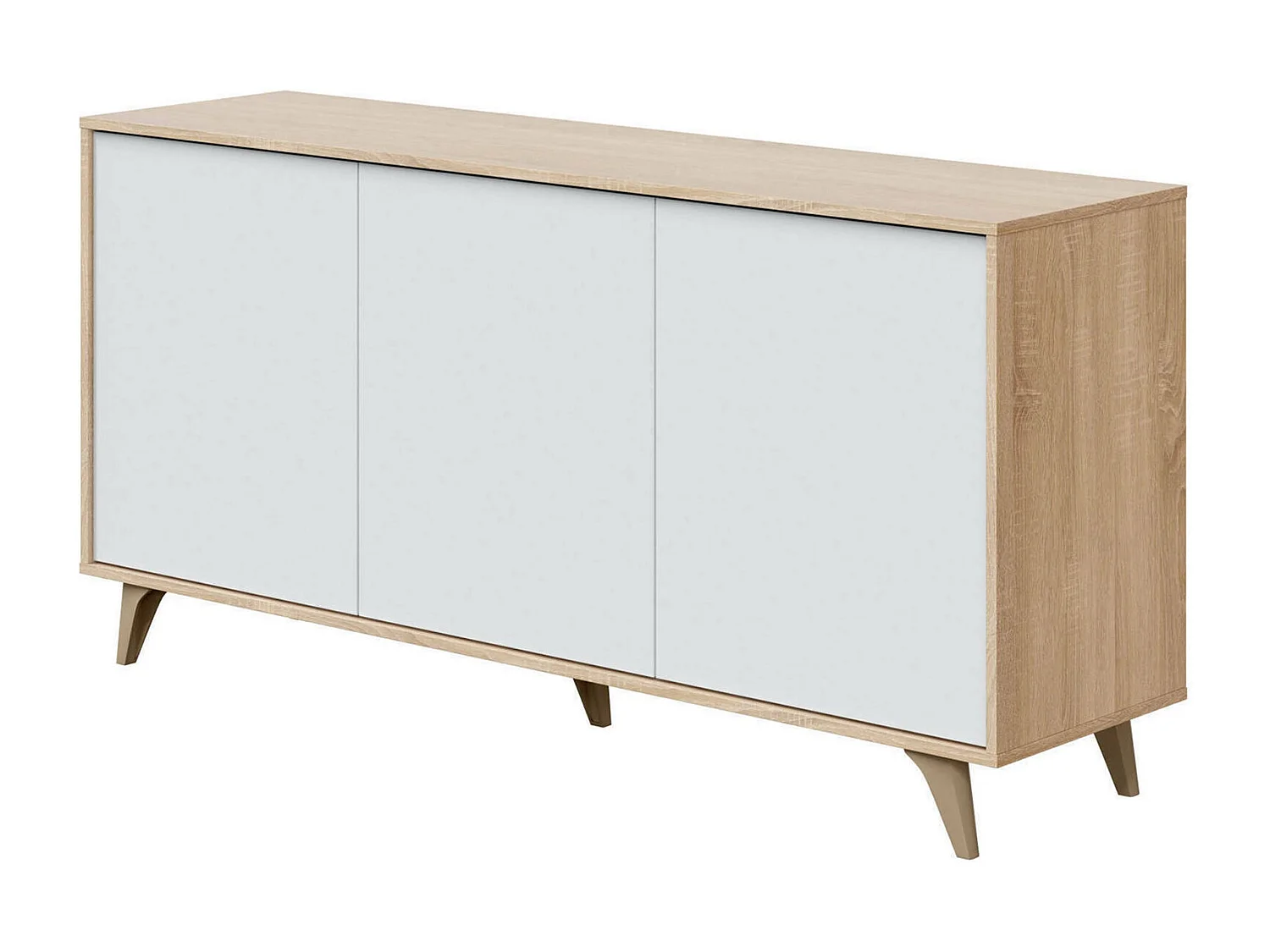 Credenza Arvada, Madia moderna a 3 ante e ripiani, Buffet da cucina, Buffet di design da soggiorno, 154x40h75 cm, Rovere e Bianco