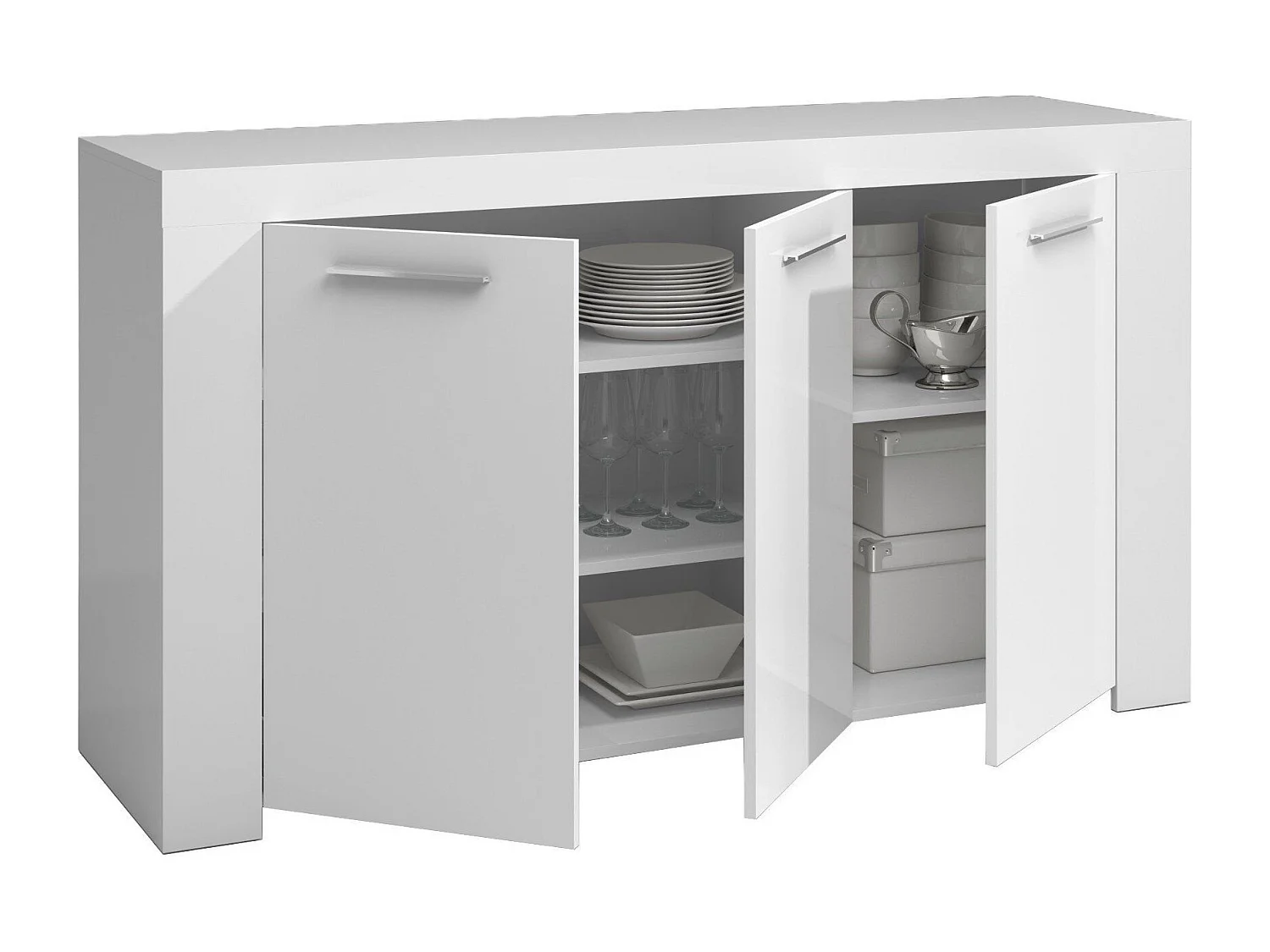 Aparador Bellevue, Aparador moderno com 3 portas, Buffet para sala, Móvel para TV, Aparador para sala, 144x42h80 cm, Branco