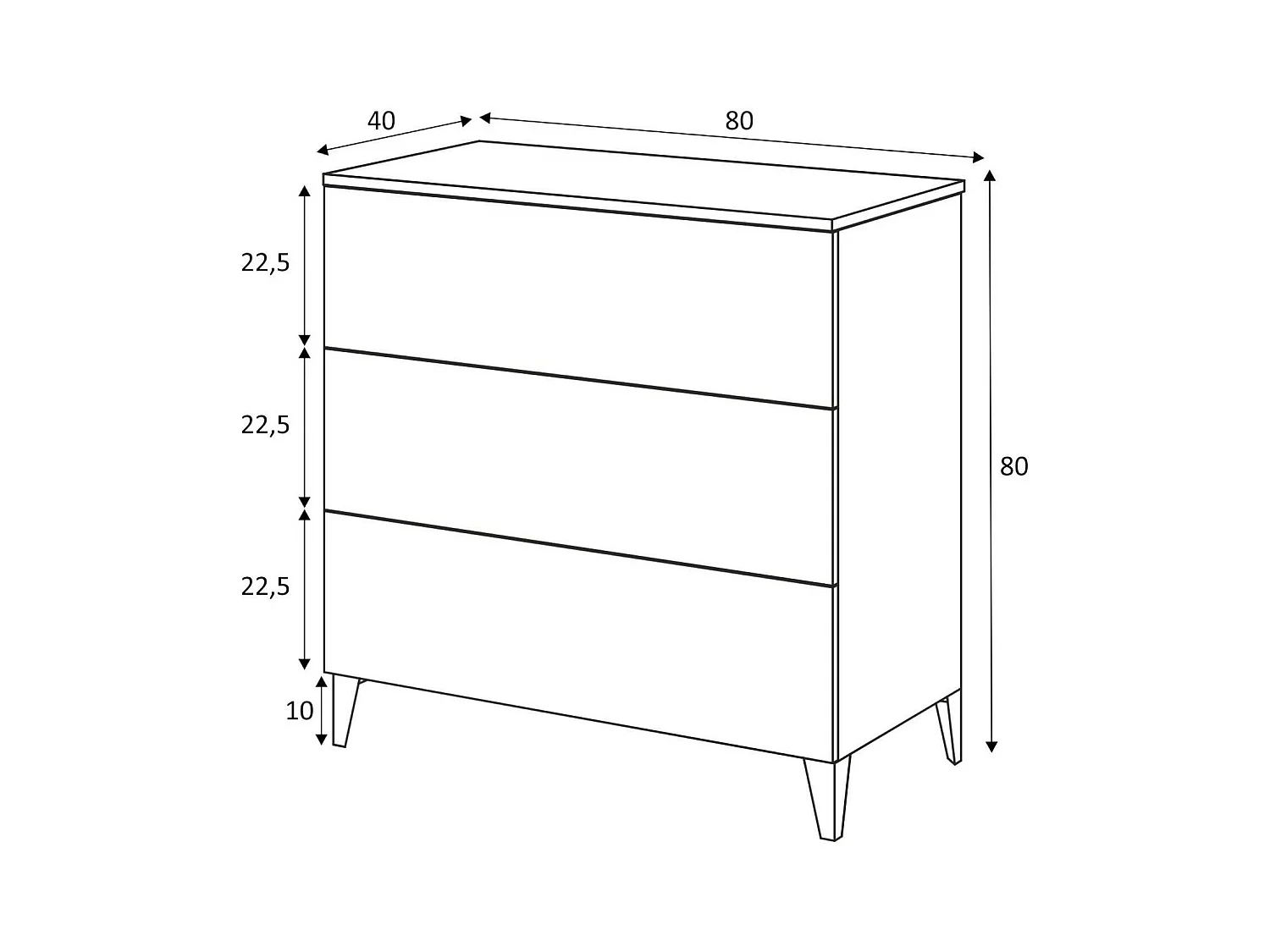 Schubladenschrank Baltimora, Kommode mit 3 Schubladen, Kommode für Schlafzimmer, Moderne Kommode, 80x40h80 cm, Weiß