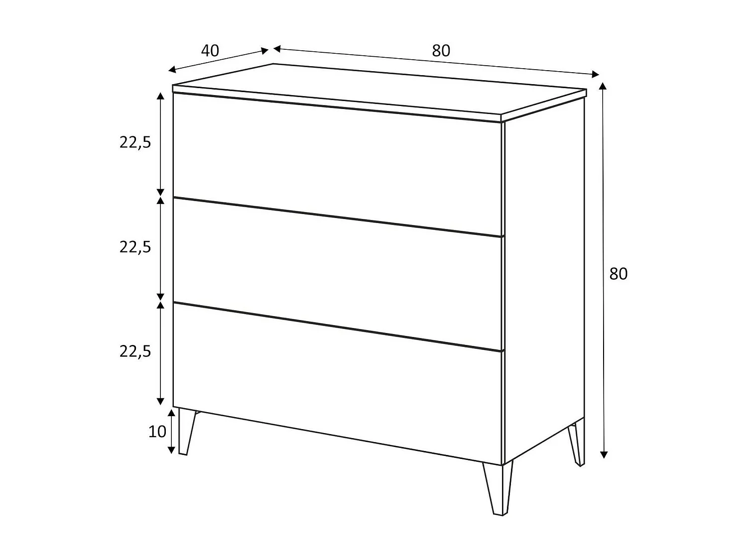 Cassettiera Baltimora, Settimanale a 3 cassetti, Mobile Comò per camera da letto, Comò moderno, 80x40h80 cm, Bianco