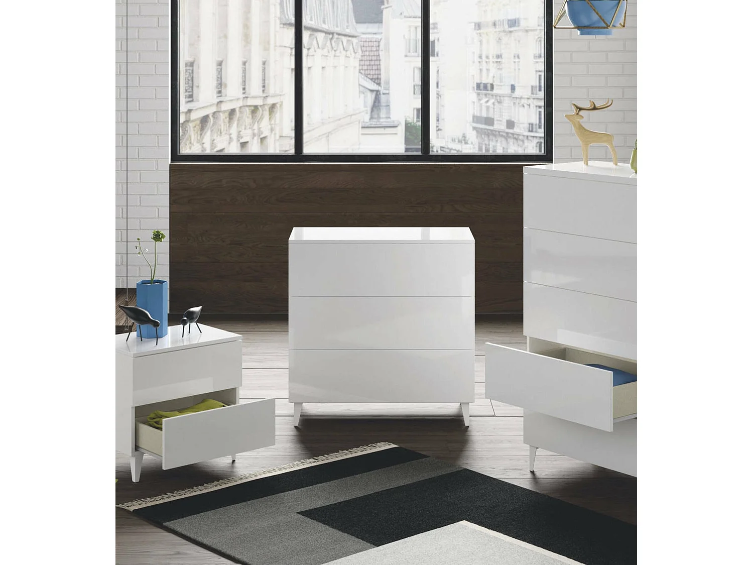Commode Baltimore, Commode à 3 tiroirs, Commode pour la chambre, Commode moderne, 80x40h80 cm, Blanc