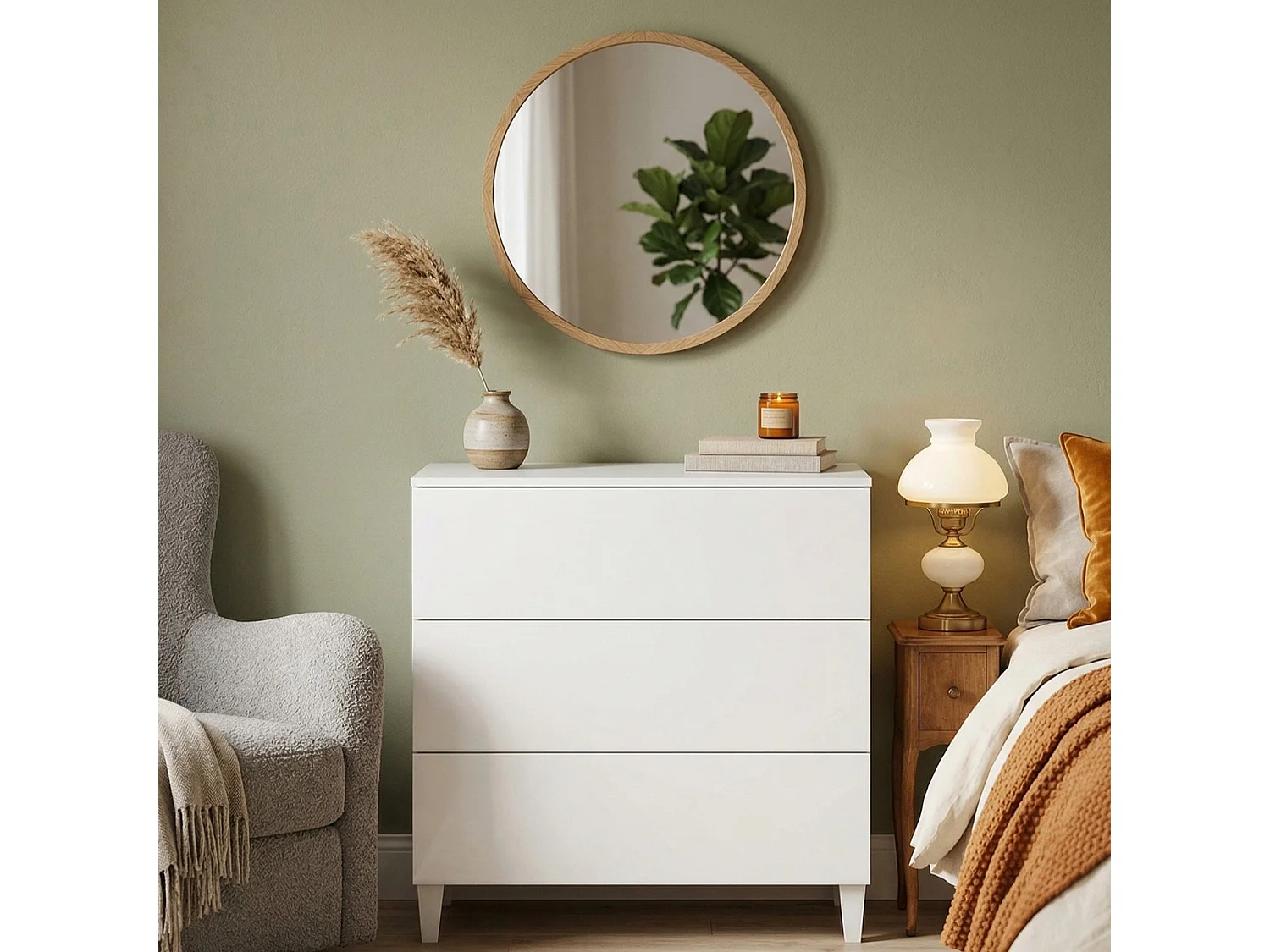 Commode Baltimore, Commode à 3 tiroirs, Commode pour la chambre, Commode moderne, 80x40h80 cm, Blanc