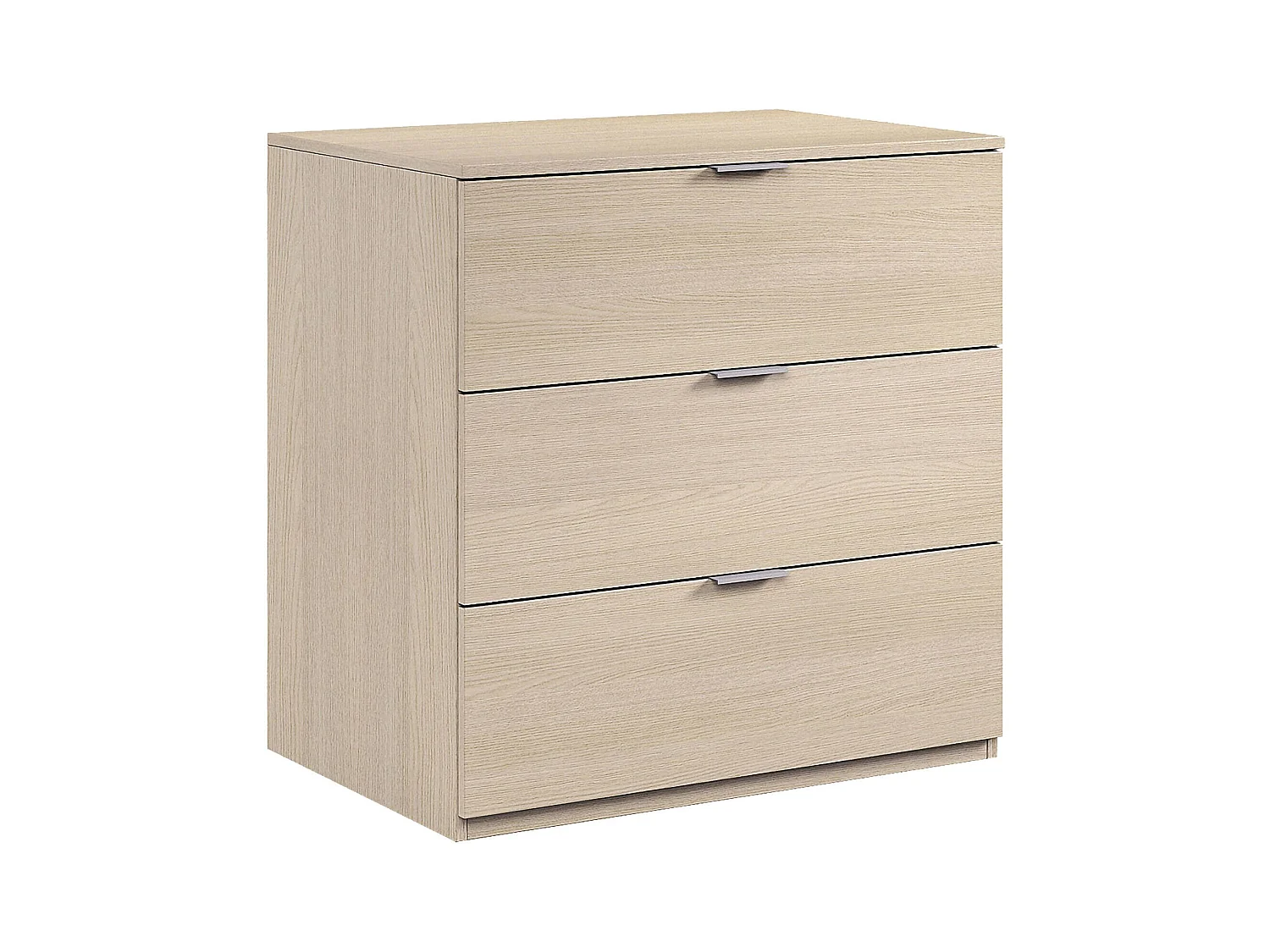 Schubladenschrank Bridgeport, Moderne Kommode mit 3 Schubladen, Niedrige Kommode für Schlafzimmer, Mobil wöchentlich, 77x38h80 cm, Eiche