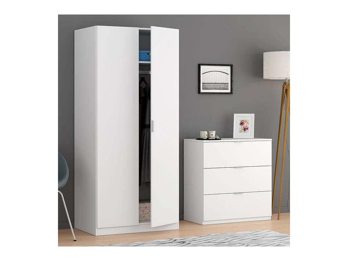 Cassettiera Bridgeport, Settimanale moderna a 3 cassetti, Mobile Comò basso per camera da letto, Mobile Settimanale, 77x38h80 cm, Bianco