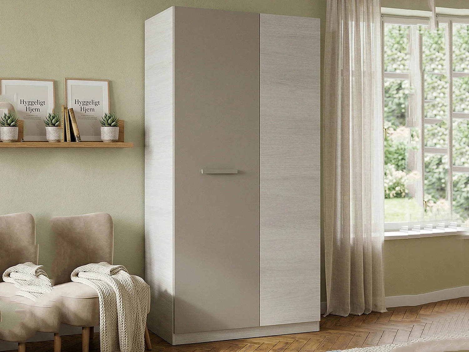 Dmora Kast 2 Deuren Abilene 52x200h cm Wit Kledingrek 3 Planken, Garderobe Slaapkamer 2 Deuren