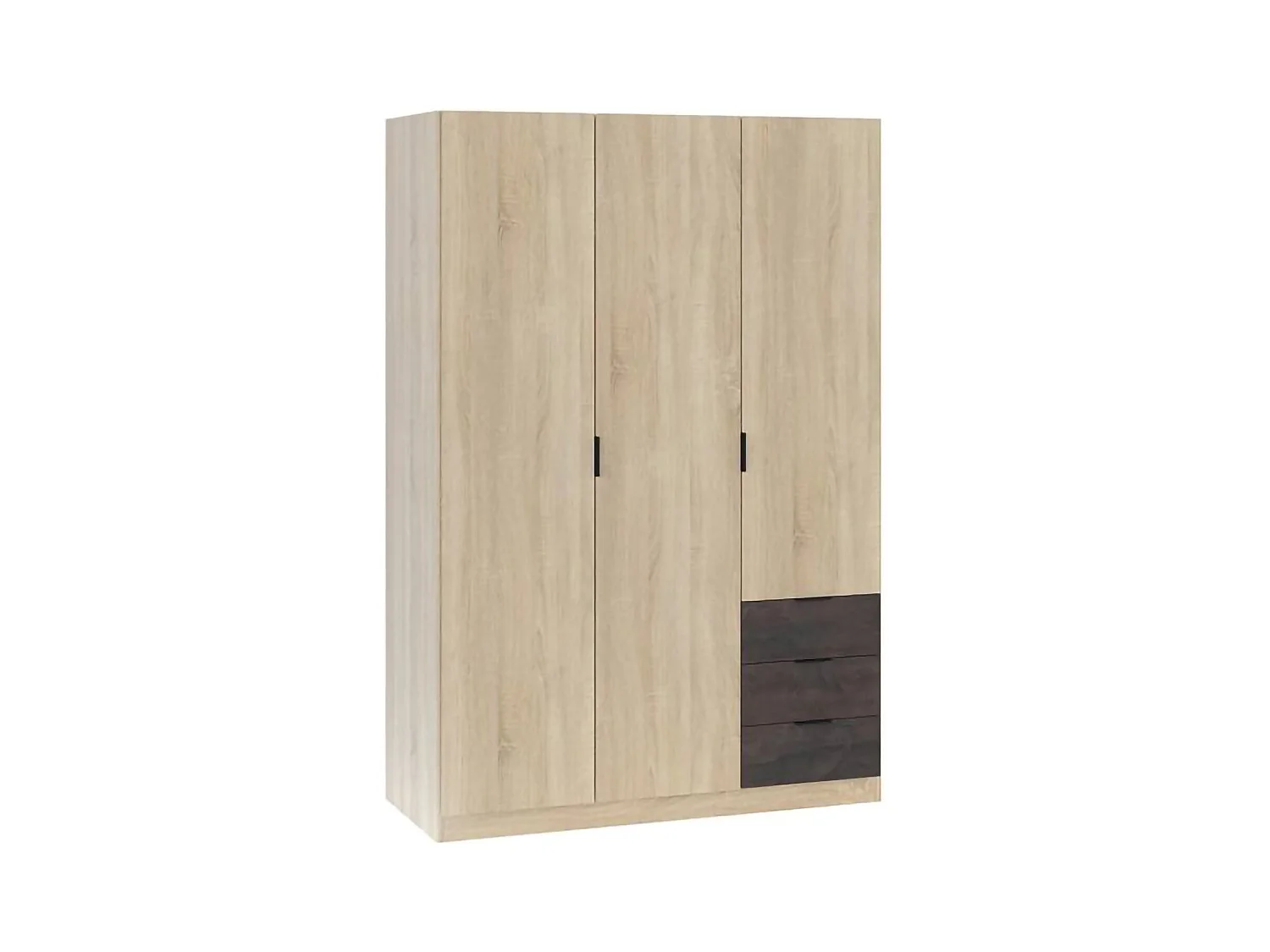 Garderobe Allentown, Schlafzimmerschrank mit 3 Türen und 3 Schubladen, Schrank mit Kleiderstange und 3 Einlegeböden, 121x52h180 cm, Eiche und Oxid