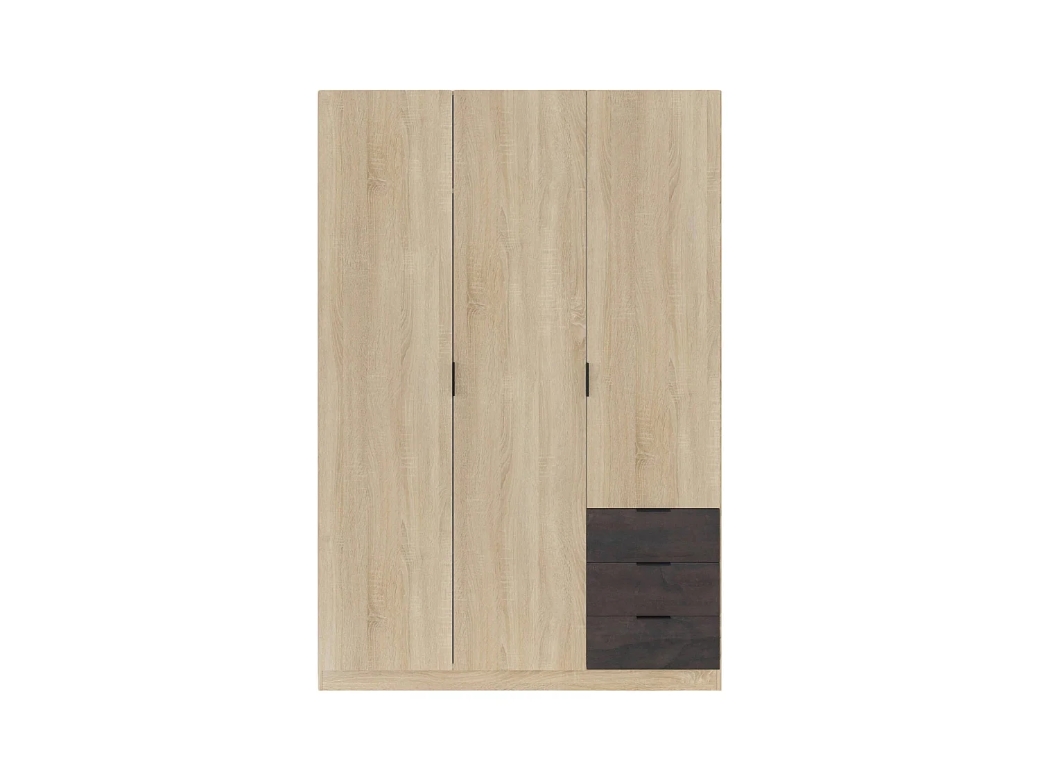 Garderobe Allentown, Schlafzimmerschrank mit 3 Türen und 3 Schubladen, Schrank mit Kleiderstange und 3 Einlegeböden, 121x52h180 cm, Eiche und Oxid